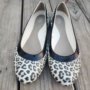Crocs Flats Womens Sz 10 Black Leopard Cheetah Iconic Comfort Shoes Ballet Flats